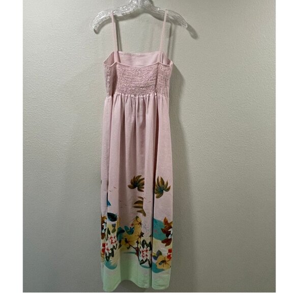 LE RAGAZZE NWT Sleeveless Empire Maxi Dress Linen Blnd Border Seaside Pnk/Mult L - Picture 3 of 11